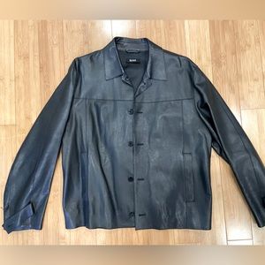 HUGO BOSS Men’s Black Leather Jacket Made in ITALY